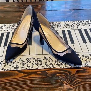 Caparros Navy Blue Mesh Scolloped Design pointed Toe Dressy Kitten Heels